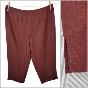 NEW Norton Linen Cropped Wide Leg Pants Plus 22W 22 Professional Brick Red